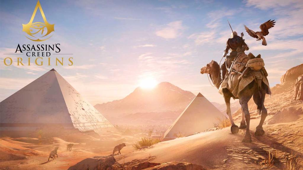 Imagen del juego Assassin's Creed donde va un hombre en un camello por el desierto.