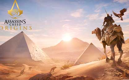 Imagen del juego Assassin's Creed donde va un hombre en un camello por el desierto.