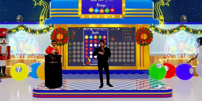 Imagen set virtual con los presentadores del Bingo FOPRE 2020