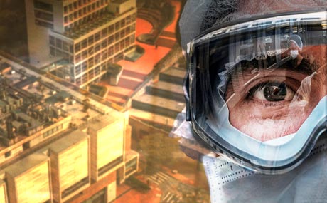 Investigador con gafas de protección