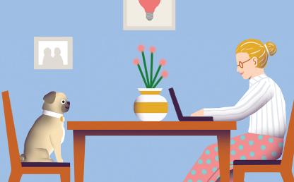 Ilustración de una mujer y su mascota
