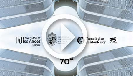 Imagen de la fachada de la Sede Caribe con los logos de las tres universidades de La Triada