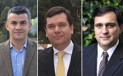 Retrato de tres profesores, nuevos directores de Departamento en la Facultad de Ingeniería.