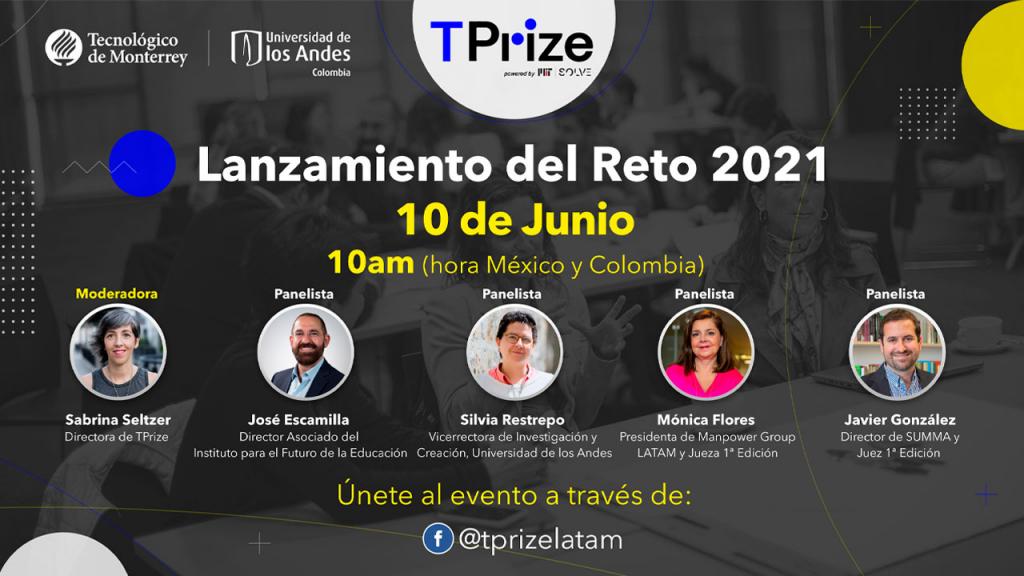 Imagen premio TPrize 2021 logos universidad de los Andes MIT y TEC de Monterrey
