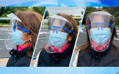 Mujer con Casco de Vida o máscara facial cerrada transparente