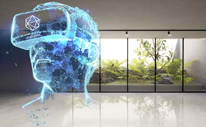 Imagen 3D con un cabeza usando gafas de realidad virtual